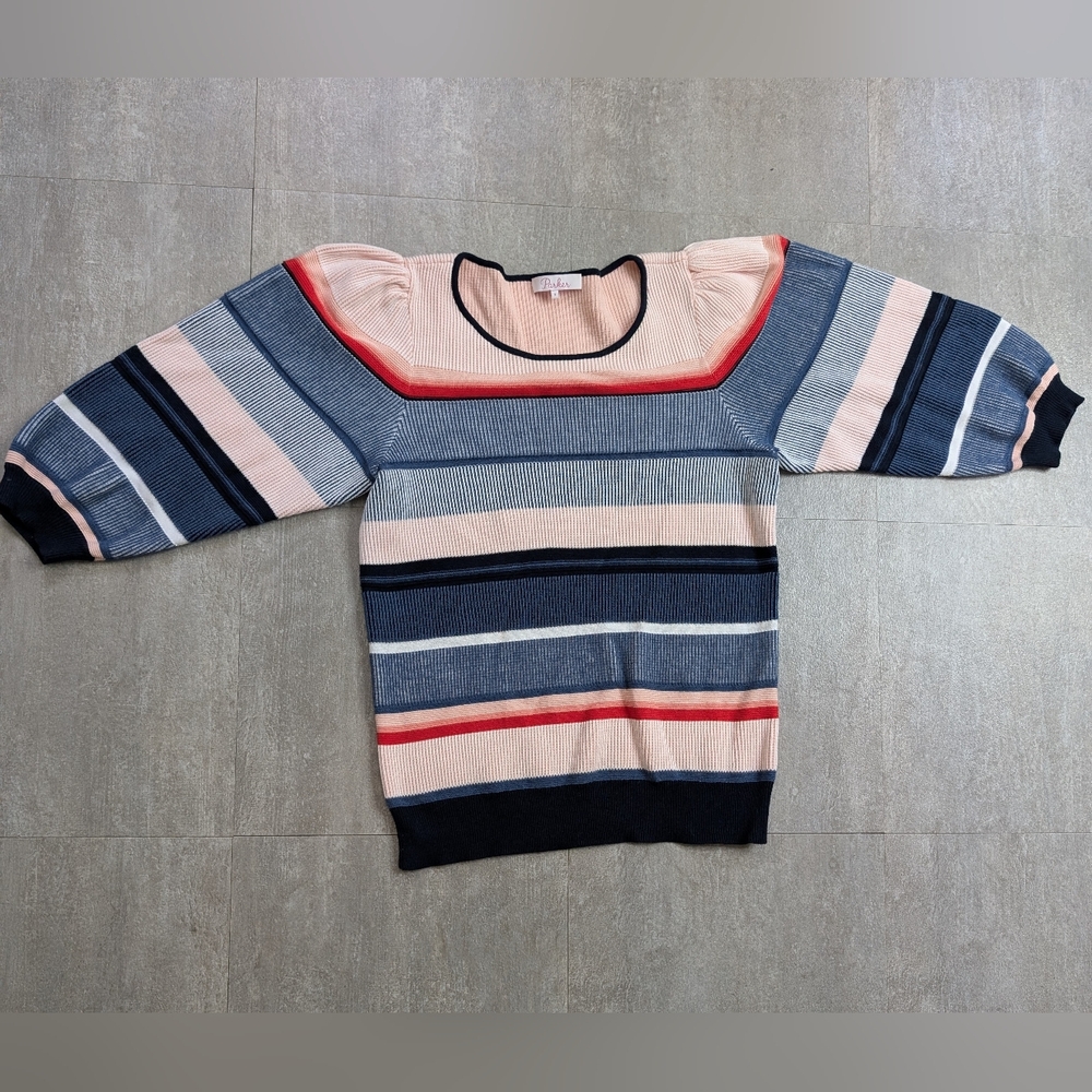 Parker Knit Top Women's Striped  Cotton Sweater Small Multi Color